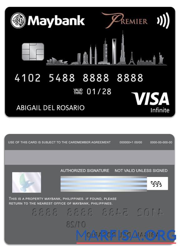 Downloadable Philippines MayBank visa infinite card sample